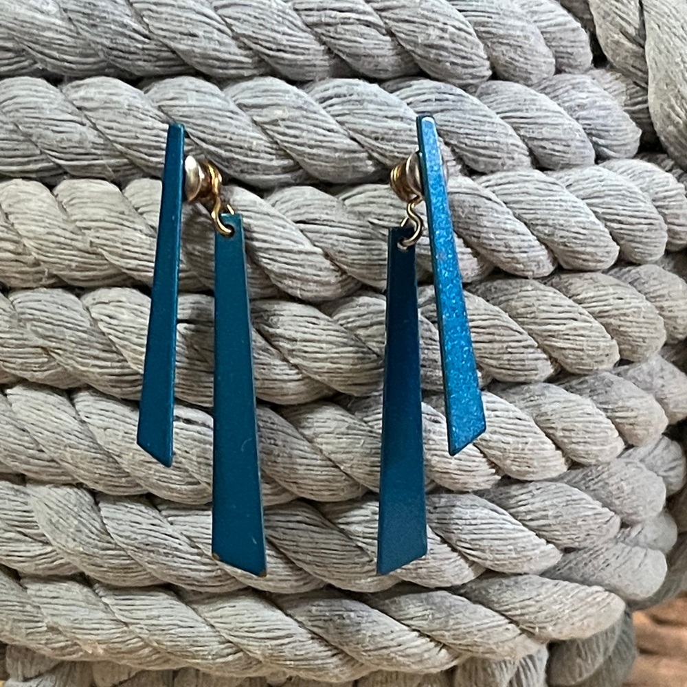 80’s Blue Enameled Front/Back Dangle Earrings